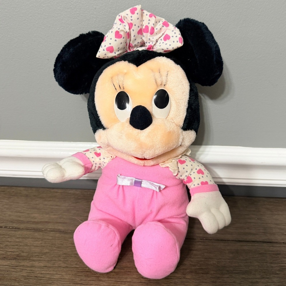 Vintage 1984 Playskool Disney Minnie Mouse Plush Pink‎ Heart Outfit Bow Toy